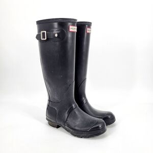 Hunter Original Tall Rubber Rain Boots Waterproof Black Buckle Size 6